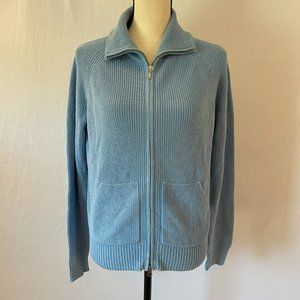 The Country Fair Knit Zip Collar Blue Cardigan Sweater – Size M